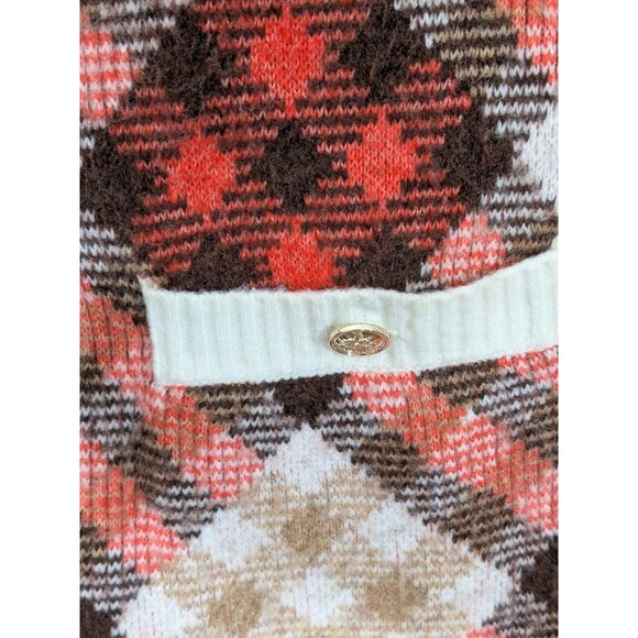 TALBOTS Ivory Brown Orange Argyle Gold Buttons Classic Soft Cardigan Plus SZ 2X - Picture 6 of 11